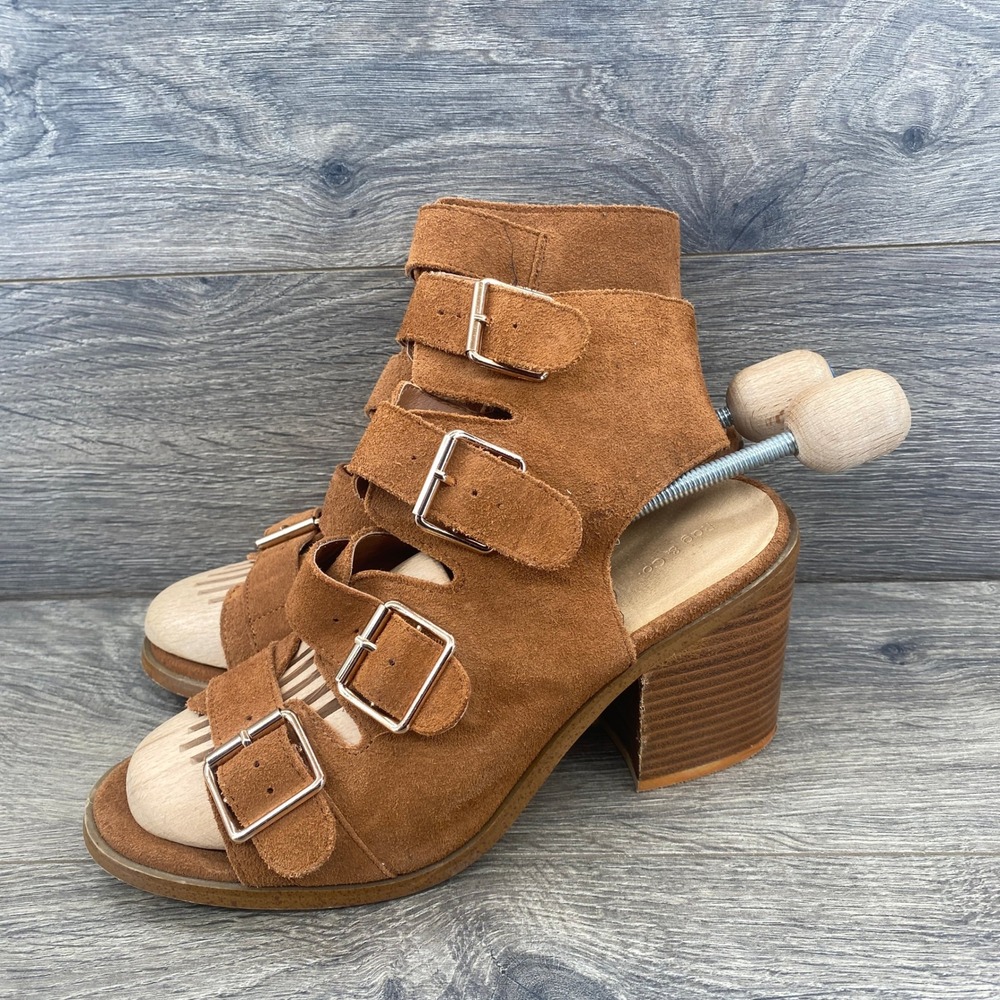 Rag & Co Women Brown Suede Gladiator Block Heel Sandals‎ Size 7.5